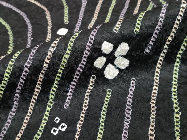 平和屋着物●上質な小紋　総絞り　舞花文　黒地　正絹　逸品　DABK0477ud