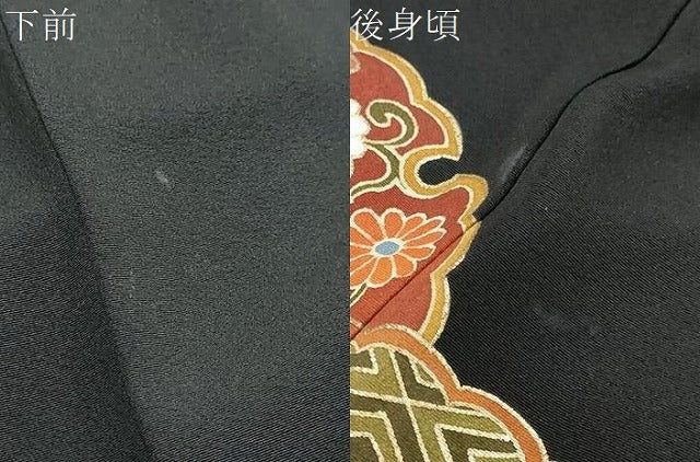 平和屋着物●豪華黒留袖　駒刺繍　青海波草花文　金彩　正絹　逸品　DABK0493ud