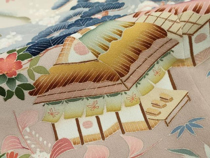 平和屋着物●本加賀友禅作家　中　政雄　黒留袖　風景草花文　正絹　逸品　DABK0496ud