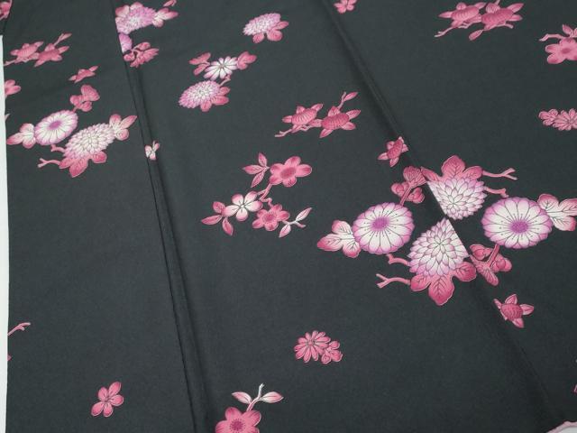 平和屋着物●ファッションブランド　hiromichi nakano　ヒロミチナカノ　小紋　草花文　黒地　洗える着物　DABK0498ud
