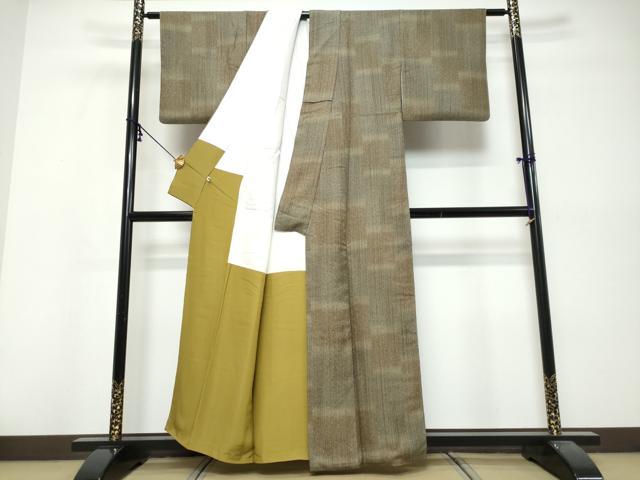 平和屋着物●手染屋　吉兵衛　小紋　霞格子文　反端付き　正絹　逸品　DABK0506ud