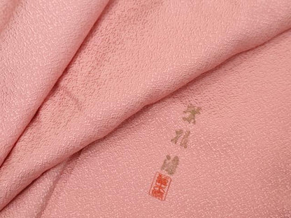 平和屋着物●上質な色無地　霞地紋　紫根染　薄紅色　正絹　逸品　DABK0510ud