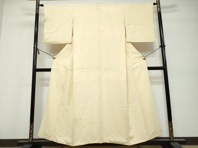平和屋着物●無地絵羽訪問着　雲霞草花地紋　鳥の子色　正絹　逸品　DABK0511ud