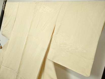 平和屋着物●無地絵羽訪問着　雲霞草花地紋　鳥の子色　正絹　逸品　DABK0511ud