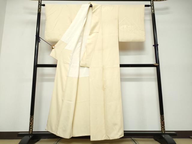 平和屋着物●無地絵羽訪問着　雲霞草花地紋　鳥の子色　正絹　逸品　DABK0511ud