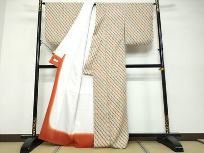 平和屋着物●洗える最高級着物　＜英＞はなぶさ謹製　小紋　斜縞　洗える着物　DABK0520ud
