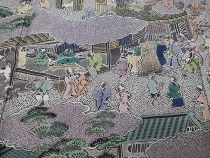 平和屋着物●霧島忍　訪問着　お召地　彩天目織　人物風景文　健勝苑扱い　反端付き　正絹　逸品　DABK0525ud