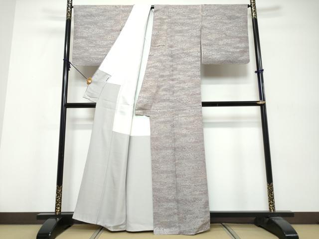 平和屋着物●野の陶人　加藤唐九郎　陶彩染　膨れ織り　小紋　霞文　反端付き　正絹　逸品　DABK0526ud