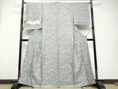平和屋着物●上質な小紋　お召地　浮文染　辻が花　反端付き　正絹　逸品　未使用　DABK0542ud