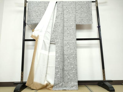 平和屋着物●上質な小紋　お召地　浮文染　辻が花　反端付き　正絹　逸品　未使用　DABK0542ud