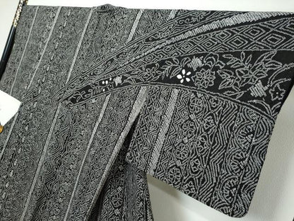 平和屋着物●訪問着　総絞り　吉祥花文　黒地　正絹　逸品　DABK0545ud