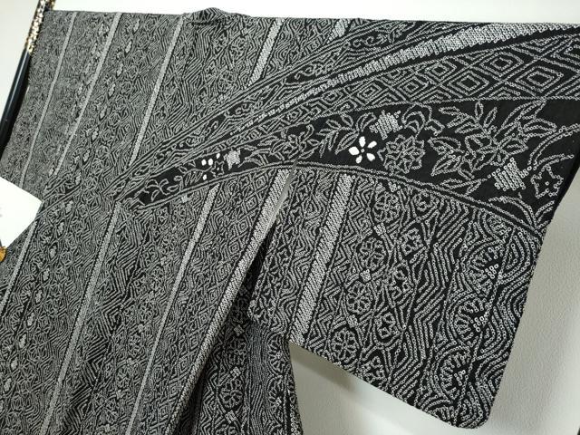 平和屋着物●訪問着　総絞り　吉祥花文　黒地　正絹　逸品　DABK0545ud