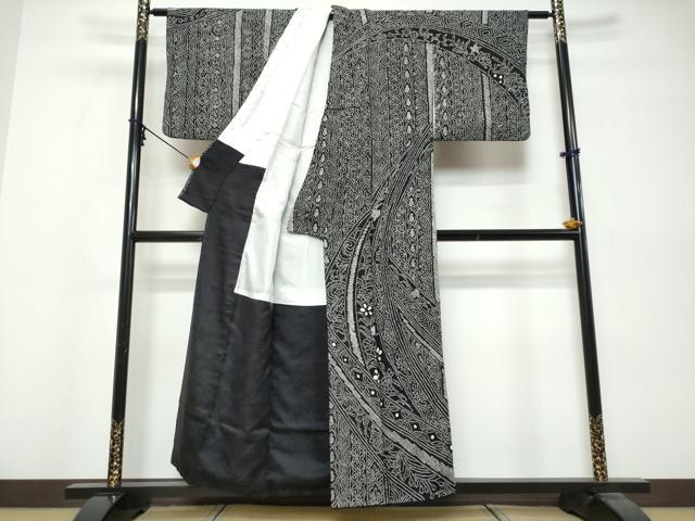 平和屋着物●訪問着　総絞り　吉祥花文　黒地　正絹　逸品　DABK0545ud