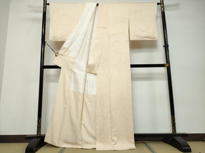 平和屋着物●上質な色無地　雪芝地紋　薄卵色　正絹　逸品　DABK0553ud