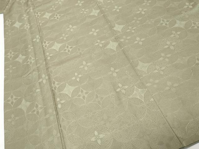 平和屋着物●上質な色無地　七宝花地紋　柳煤竹色　正絹　逸品　DABK0554ud