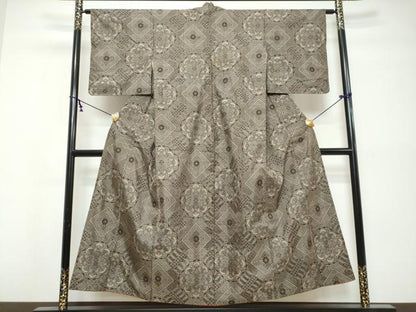 平和屋着物●本場大島紬　龍郷絣　花菱文　正絹　逸品　DABK0558ud
