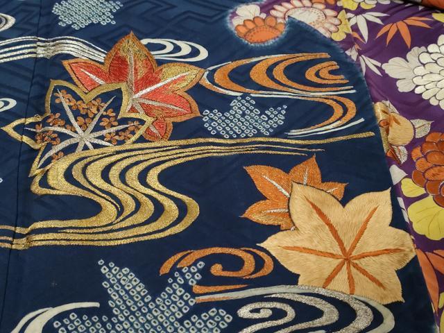 平和屋着物●アンティーク　大正ロマン　訪問着　駒刺繍　絞り　流水草花文　金糸　正絹　逸品　DABK0566ud