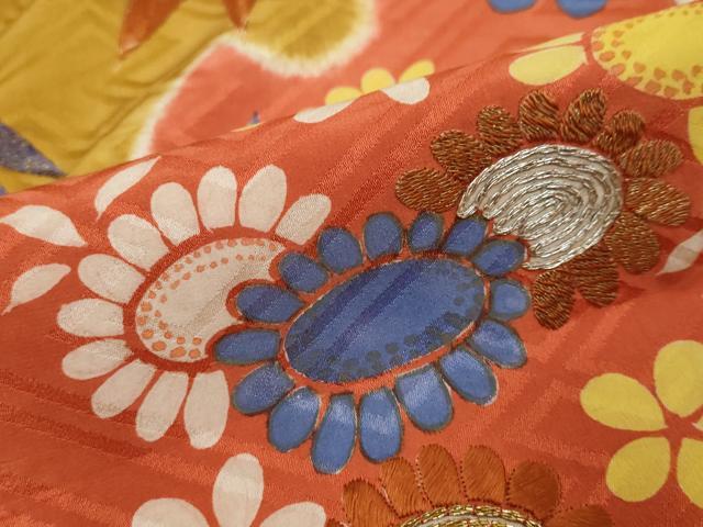 平和屋着物●アンティーク　大正ロマン　訪問着　駒刺繍　絞り　流水草花文　金糸　正絹　逸品　DABK0566ud