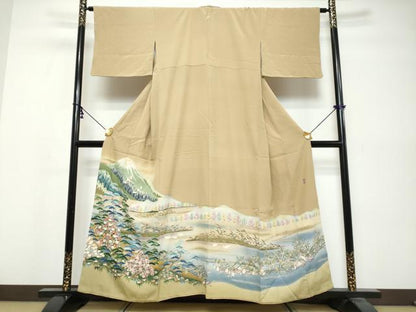 平和屋着物●豪華色留袖　友禅　作家物　風景群れ鳥花文　暈し染め　正絹　逸品　DABK0567ud