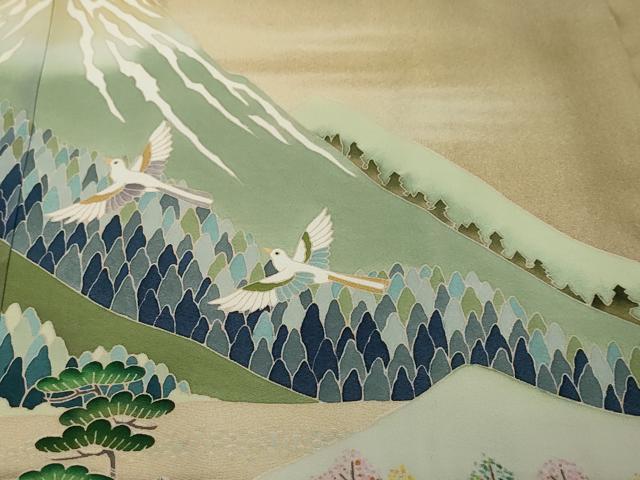 平和屋着物●豪華色留袖　友禅　作家物　風景群れ鳥花文　暈し染め　正絹　逸品　DABK0567ud