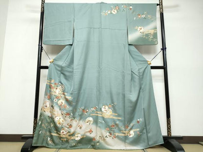 平和屋着物●訪問着　駒刺繍　雪輪花鳥文　暈し染め　金銀彩　正絹　逸品　DABK0568ud