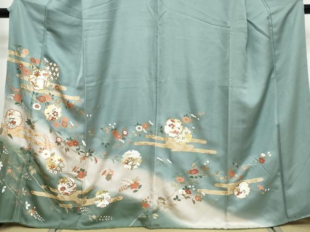 平和屋着物●訪問着　駒刺繍　雪輪花鳥文　暈し染め　金銀彩　正絹　逸品　DABK0568ud