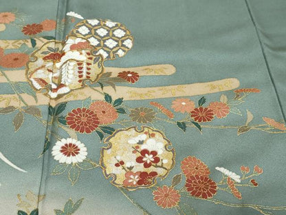 平和屋着物●訪問着　駒刺繍　雪輪花鳥文　暈し染め　金銀彩　正絹　逸品　DABK0568ud