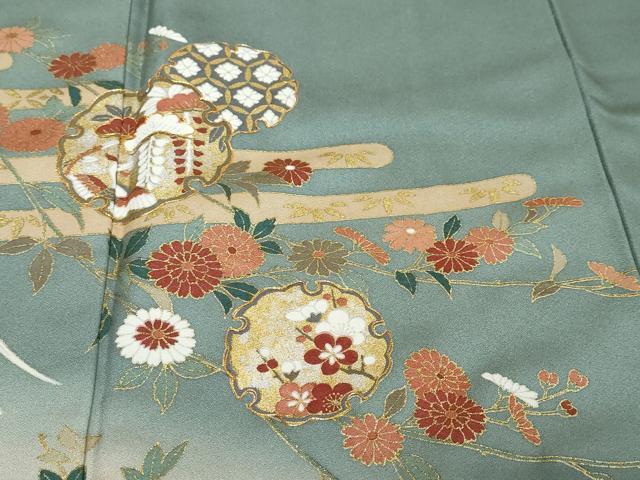 平和屋着物●訪問着　駒刺繍　雪輪花鳥文　暈し染め　金銀彩　正絹　逸品　DABK0568ud