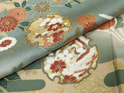 平和屋着物●訪問着　駒刺繍　雪輪花鳥文　暈し染め　金銀彩　正絹　逸品　DABK0568ud