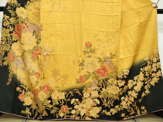平和屋着物●訪問着　短冊草花文　暈し染め　銀彩　正絹　逸品　DABK0569ud