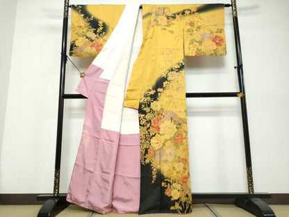 平和屋着物●訪問着　短冊草花文　暈し染め　銀彩　正絹　逸品　DABK0569ud