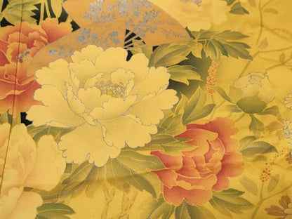 平和屋着物●訪問着　短冊草花文　暈し染め　銀彩　正絹　逸品　DABK0569ud