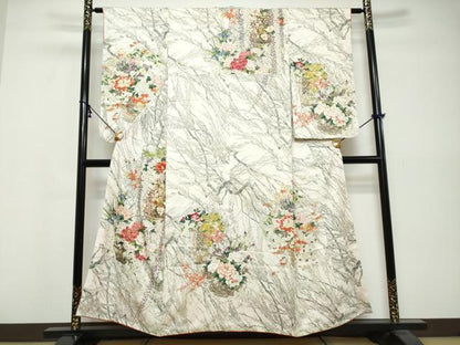 平和屋着物●訪問着　駒刺繍　飾花文　金彩　鈴乃屋扱い　正絹　逸品　DABK0571ud