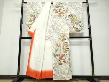 平和屋着物●訪問着　駒刺繍　飾花文　金彩　鈴乃屋扱い　正絹　逸品　DABK0571ud