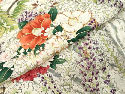 平和屋着物●訪問着　駒刺繍　飾花文　金彩　鈴乃屋扱い　正絹　逸品　DABK0571ud