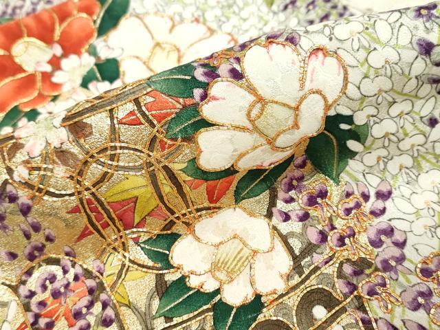 平和屋着物●訪問着　駒刺繍　飾花文　金彩　鈴乃屋扱い　正絹　逸品　DABK0571ud