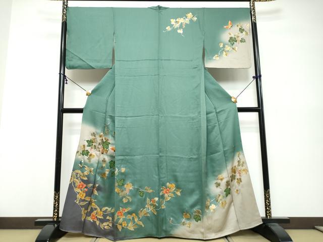 平和屋着物●訪問着　花蝶文　暈し染め　金彩　正絹　逸品　DABK0572ud
