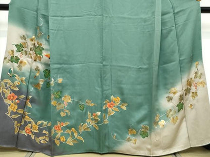 平和屋着物●訪問着　花蝶文　暈し染め　金彩　正絹　逸品　DABK0572ud