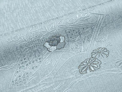 平和屋着物●中国三大刺繍　スワトウ刺繍　汕頭刺繍　総刺繍　訪問着　扇面御所車草花文　金糸　正絹　逸品　DABK0574ud