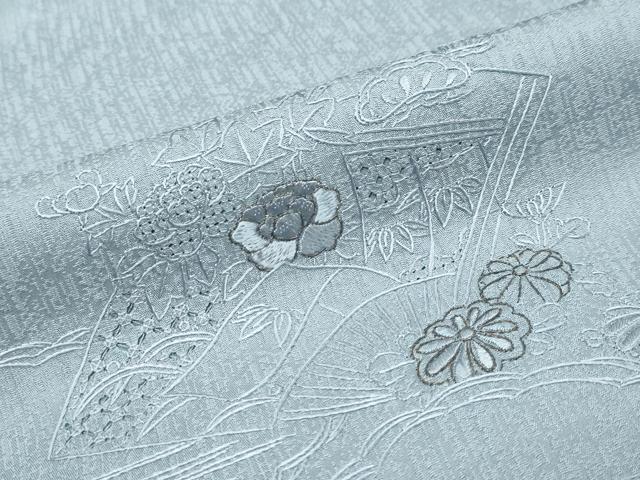 平和屋着物●中国三大刺繍　スワトウ刺繍　汕頭刺繍　総刺繍　訪問着　扇面御所車草花文　金糸　正絹　逸品　DABK0574ud