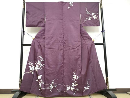 平和屋着物●訪問着　紬地　手描き　南天文　正絹　逸品　DABK0583ud