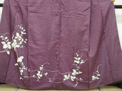 平和屋着物●訪問着　紬地　手描き　南天文　正絹　逸品　DABK0583ud