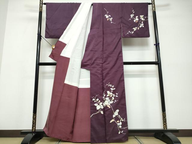 平和屋着物●訪問着　紬地　手描き　南天文　正絹　逸品　DABK0583ud