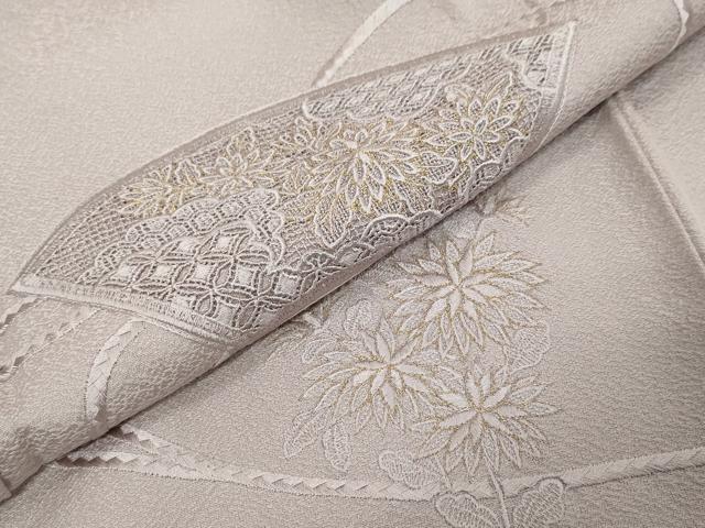 平和屋着物●色留訪問着　総刺繍　地紙花文　金糸　正絹　逸品　DABK0585ud