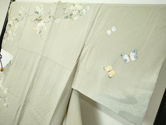 平和屋着物●訪問着　友禅　作家物　花蝶文　暈し染め　鬼しぼ縮緬　正絹　逸品　DABK0587ud