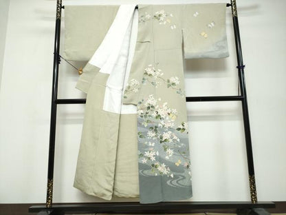 平和屋着物●訪問着　友禅　作家物　花蝶文　暈し染め　鬼しぼ縮緬　正絹　逸品　DABK0587ud