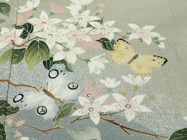 平和屋着物●訪問着　友禅　作家物　花蝶文　暈し染め　鬼しぼ縮緬　正絹　逸品　DABK0587ud