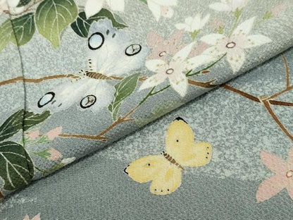 平和屋着物●訪問着　友禅　作家物　花蝶文　暈し染め　鬼しぼ縮緬　正絹　逸品　DABK0587ud