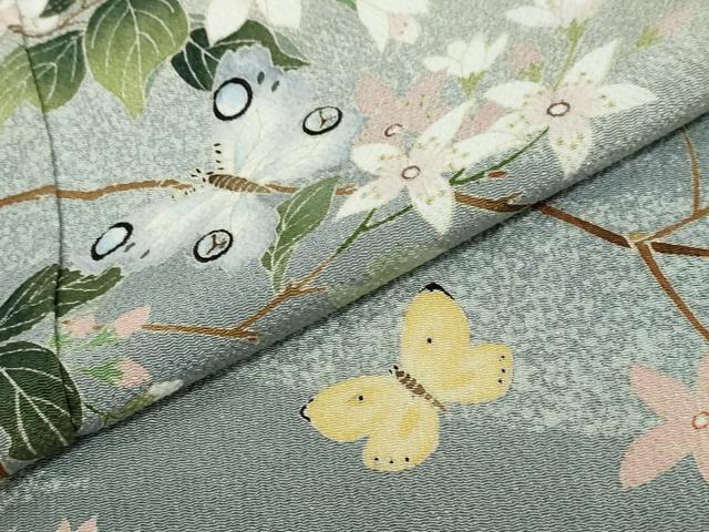 平和屋着物●訪問着　友禅　作家物　花蝶文　暈し染め　鬼しぼ縮緬　正絹　逸品　DABK0587ud