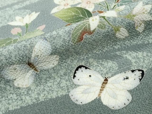 平和屋着物●訪問着　友禅　作家物　花蝶文　暈し染め　鬼しぼ縮緬　正絹　逸品　DABK0587ud